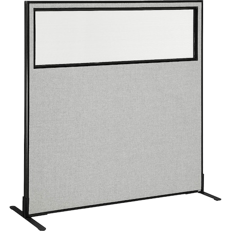 Interion By Global Industrial Interion Freestanding Office Partition Panel with Partial Window, 60-1/4inW x 60inH, Gray 694677WFGY
